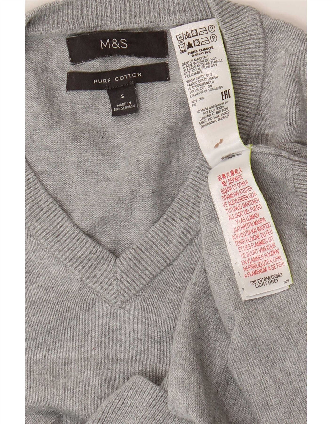 Marks & Spencer Jersey con Cuello en V para Mujer UK 10 Small Gris Algodón