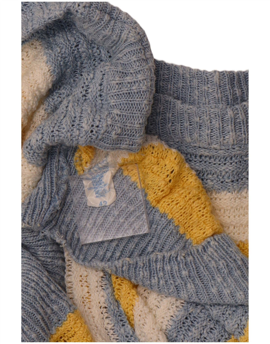 VINTAGE Jersey de cuello barco para mujer IT 42 Algodón a rayas azul medio