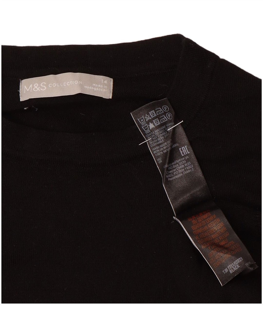 Marks & Spencer - Jersey de cuello redondo para mujer, talla 40, talla grande, lana negra