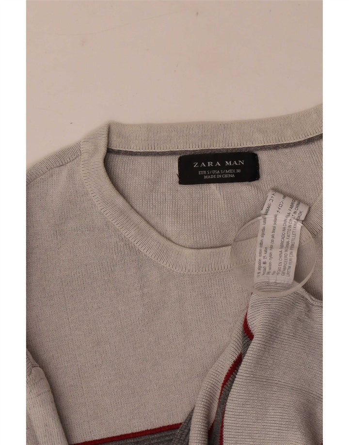 Zara Hombre Jersey De Cuello Redondo Jersey De Algodón A Rayas Gris Pequeño