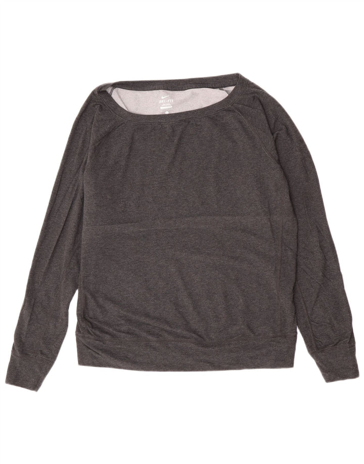 Nike Mujer Dri Fit Top Manga Larga UK 46 Grande Gris Moteado Poliéster