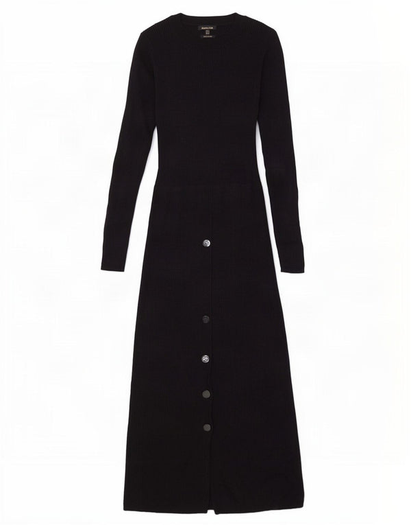 Massimo Dutti Vestido Jersey de Manga Larga para Mujer UK 8 Small Lana Negra