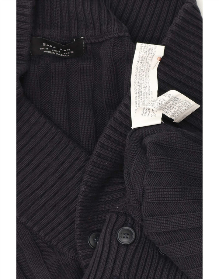 Zara Hombre Cárdigan Sueter Medio Azul Marino Algodón