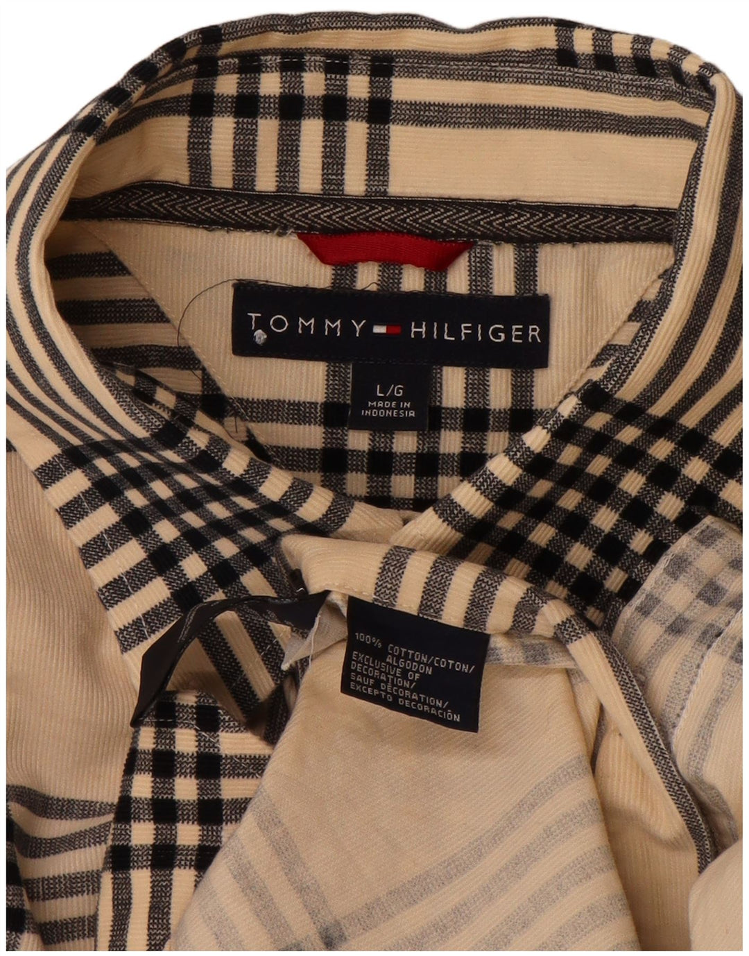 TOMMY HILFIGER Camisa para hombre Large Beige Plaid Cotton