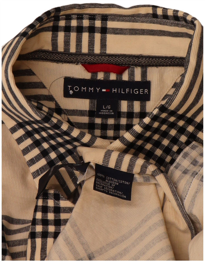 TOMMY HILFIGER Camisa para hombre Large Beige Plaid Cotton
