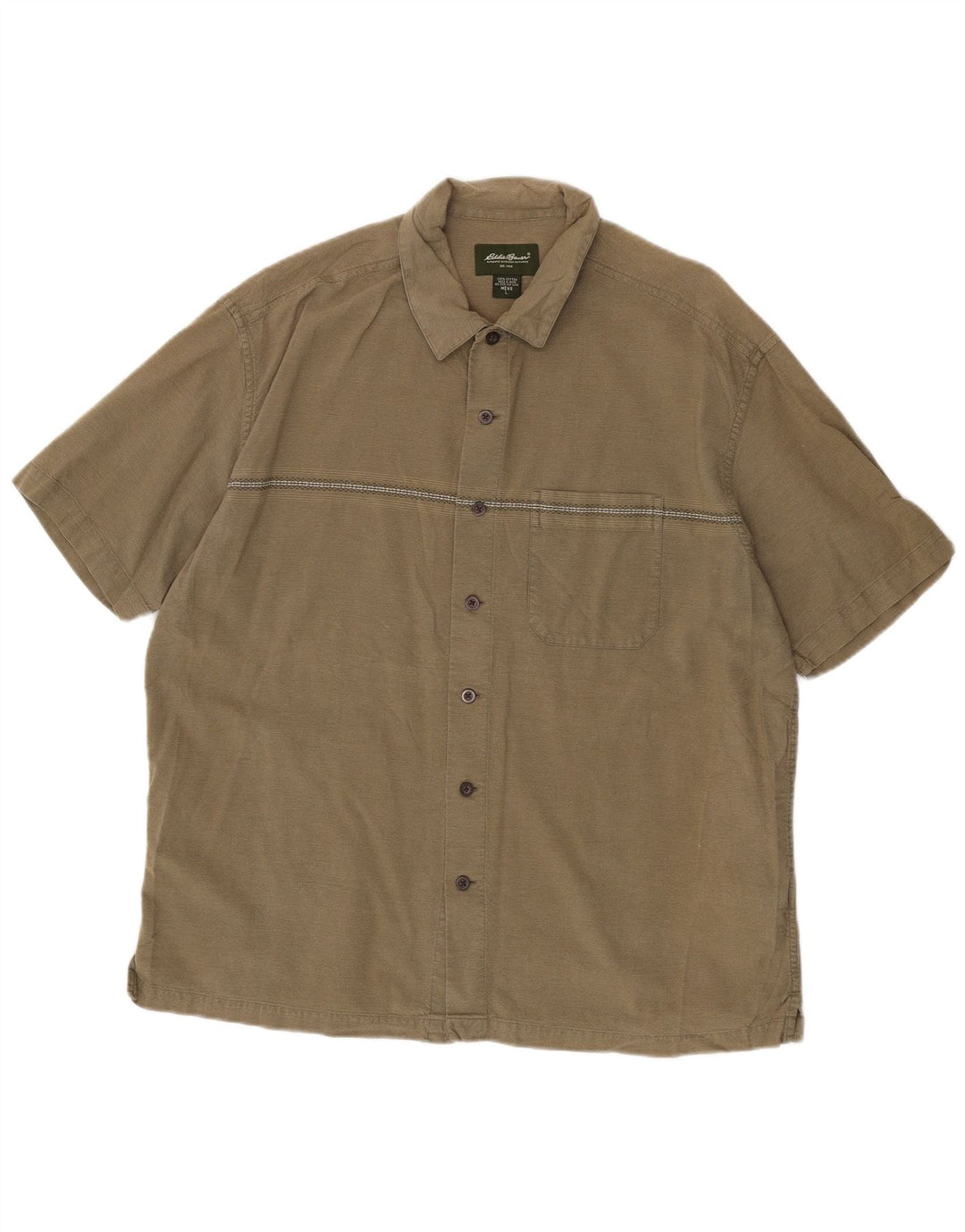EDDIE BAUER Camisa de manga corta para hombre de algodón a rayas caqui grande