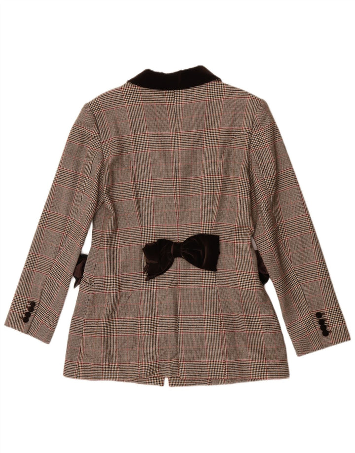 Vintage mujer 3 botones Blazer chaqueta Reino Unido 8 pequeño marrón cuadros