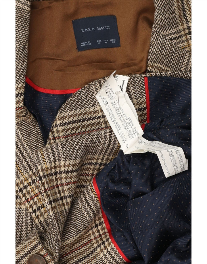Zara Chaqueta Blazer De 1 Botón Para Mujer UK 44 Acetato De Cuadros Gris Medio