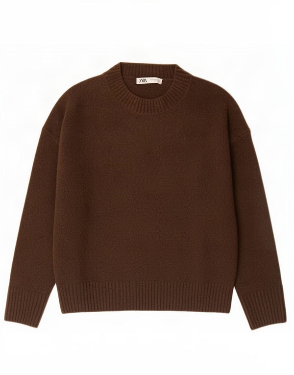 Zara Jersey de gran tamaño con cuello barco para mujer, talla 10, color marrón