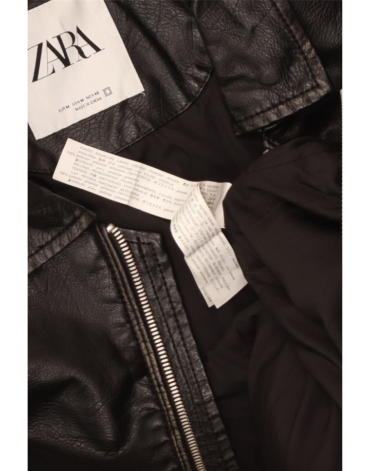 Zara Chaqueta De Cuero Para Hombre UK 38 Medium Poliuretano Negro