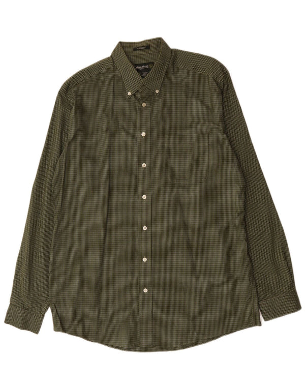 EDDIE BAUER Camisa holgada para hombre de algodón a cuadros verdes grandes
