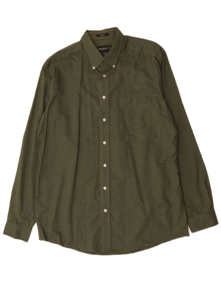 EDDIE BAUER Camisa holgada para hombre de algodón a cuadros verdes grandes