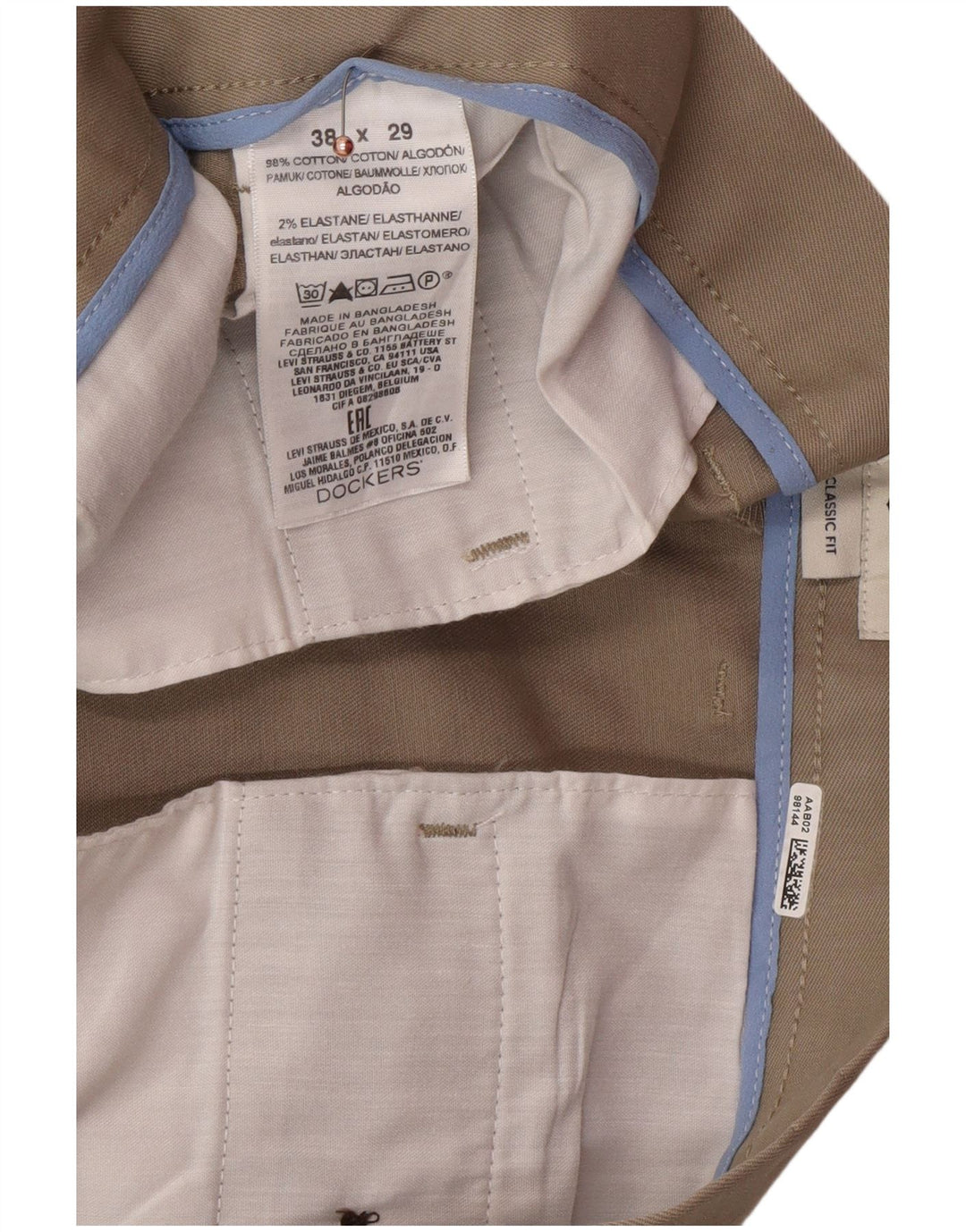 DOCKERS Pantalón chino de corte clásico para hombre W38 L29 Algodón beige clásico