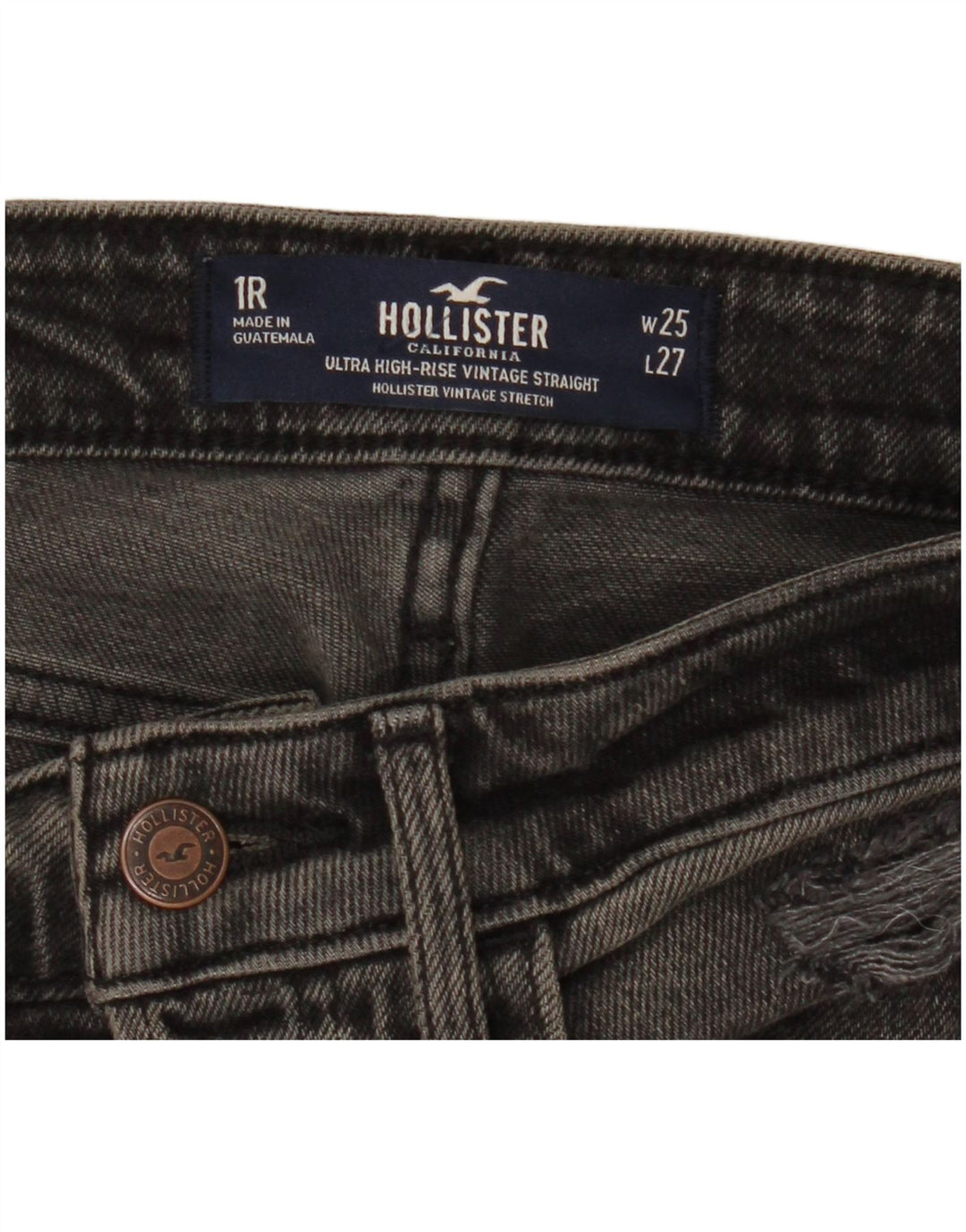 HOLLISTER Vaqueros rectos desgastados de talle alto para mujer W25 L27 Algodón negro