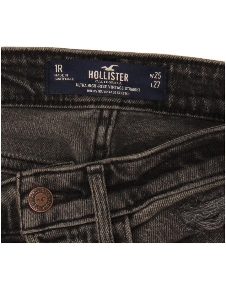 HOLLISTER Vaqueros rectos desgastados de talle alto para mujer W25 L27 Algodón negro