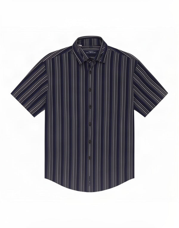 Ben Sherman Camisa de manga corta para hombre pequeña de algodón a rayas azul marino