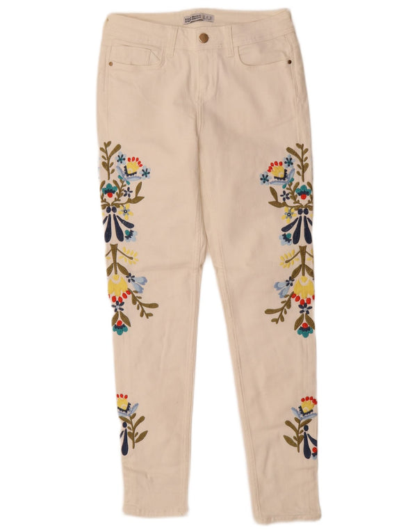 Zara Jeans Ajustados Gráficos Para Mujer EU 36 XS W26 L28 Blanco Floral