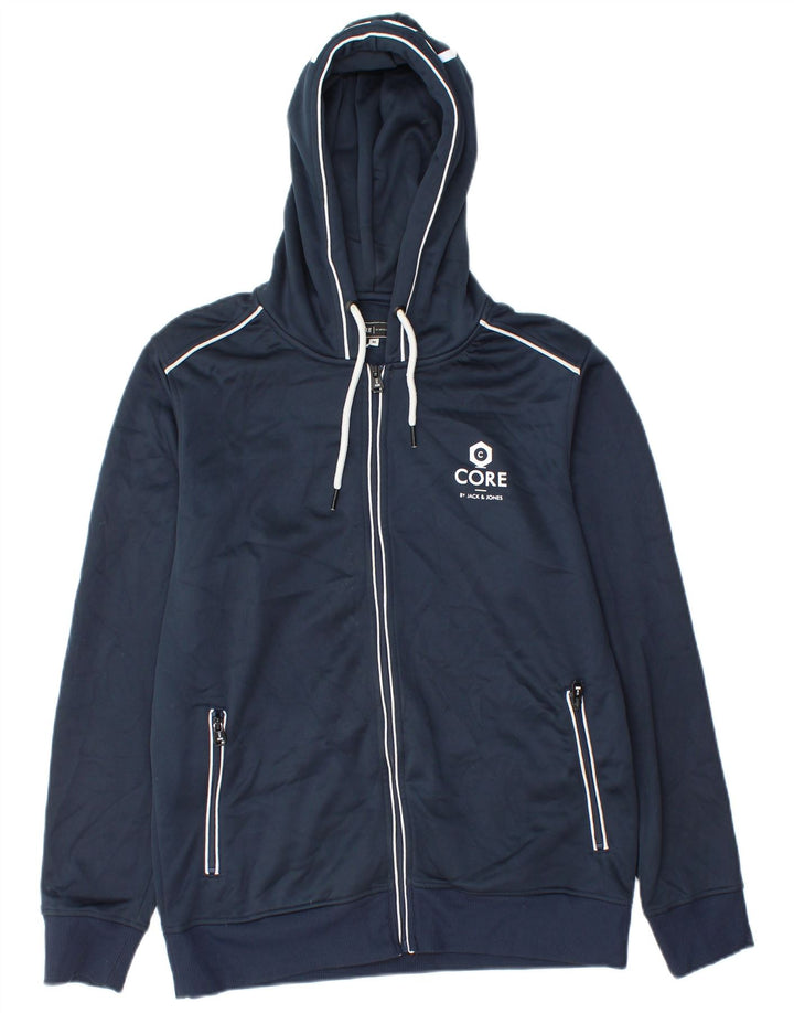 Jack & Jones Sudadera con capucha y cremallera gráfica para hombre Poliéster azul marino mediano