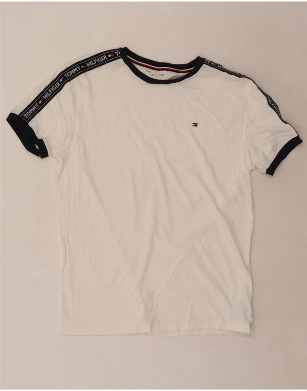 Tommy Hilfiger Camiseta gráfica para hombre Top mediano de algodón con bloques de color blanco