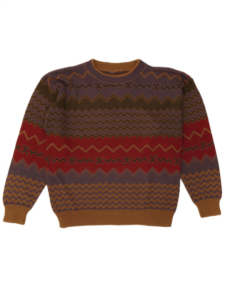 Vintage hombres cuello redondo jersey suéter medio multicolor geométrico
