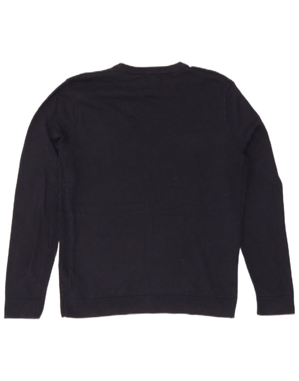 Jack & Jones Jersey con cuello redondo para hombre, talla grande, algodón azul marino