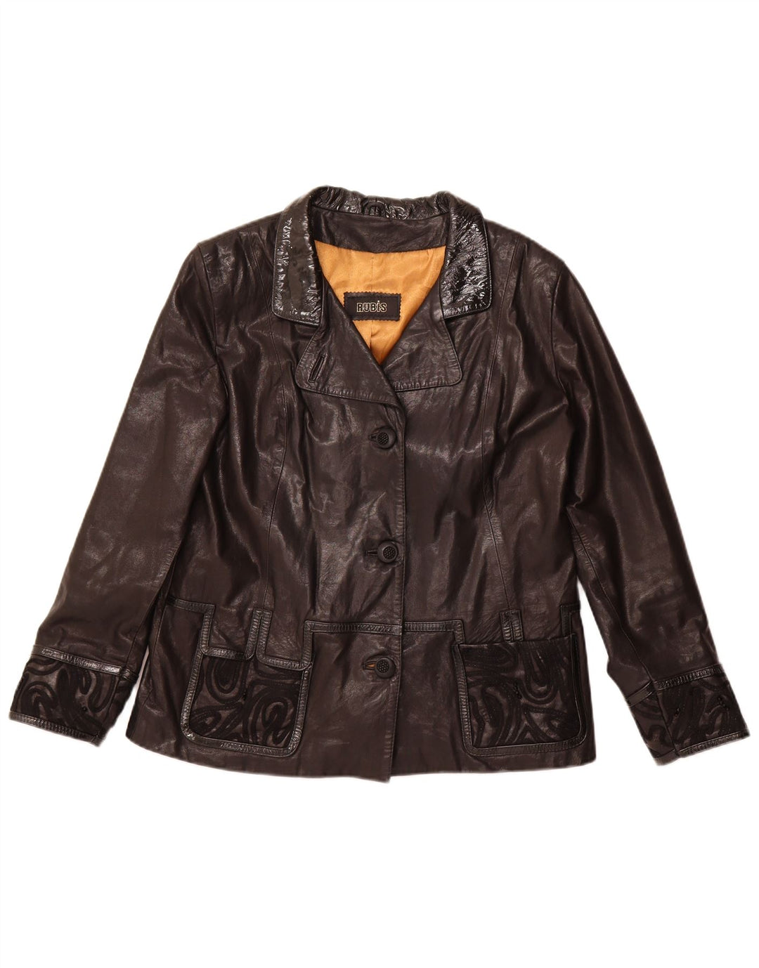 Vintage mujer chaqueta de cuero Reino Unido 22 3XL cuero negro