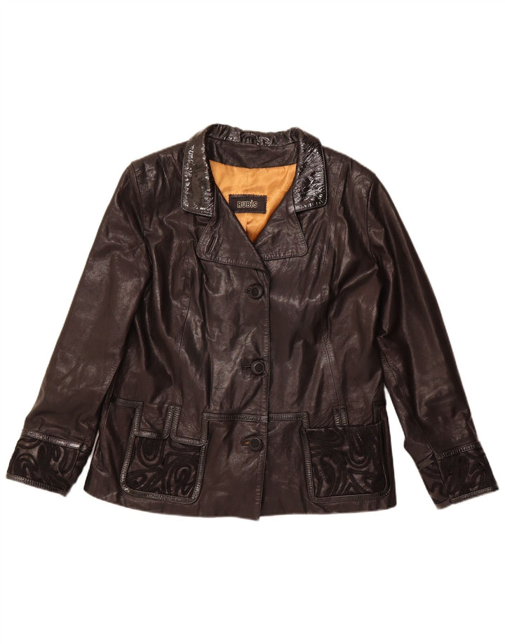 Vintage mujer chaqueta de cuero Reino Unido 22 3XL cuero negro