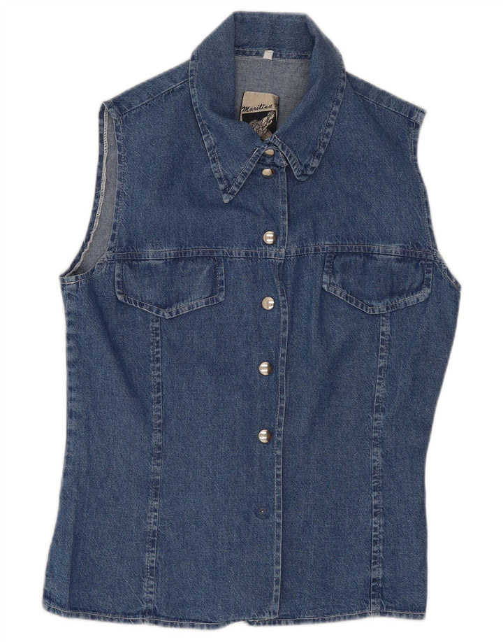 Vintage mujer sin mangas camisa de mezclilla Reino Unido 10 pequeño azul