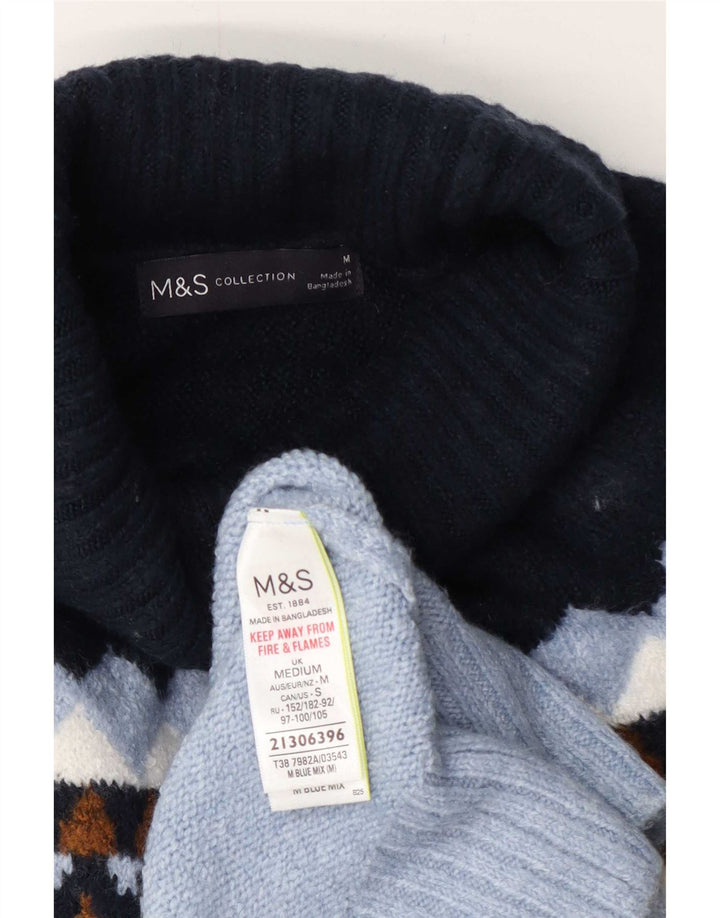 Marks & Spencer Suéter tipo jersey con cuello vuelto para mujer Reino Unido 44 Azul medio Geométrico