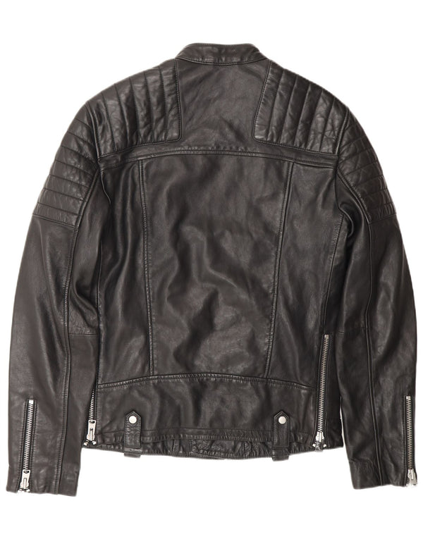All Saints Chaqueta de cuero para hombre UK 36 Small Black Leather