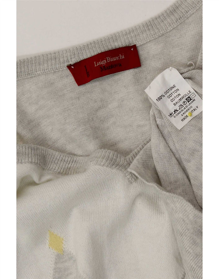 Luigi Bianchi Jersey con cuello en V para hombre Gris medio Argyle/Diamond Cotton