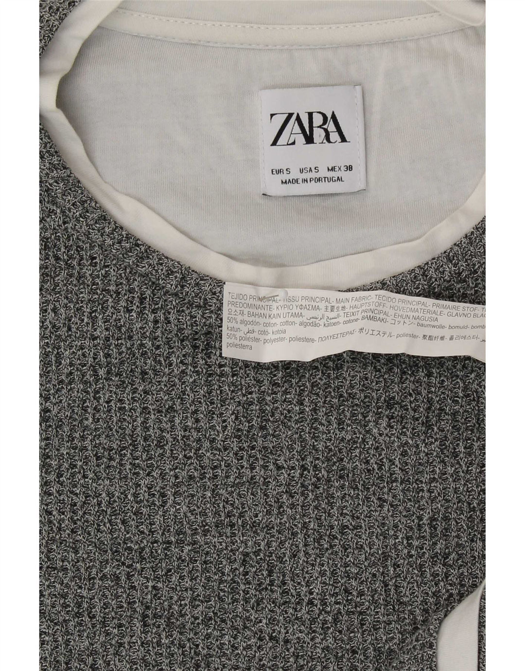 Zara Hombre Top Manga Larga Algodón Moteado Gris Pequeño