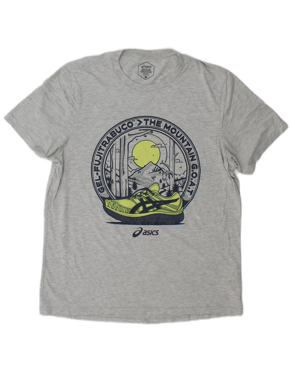 Asics - Camiseta gráfica para hombre, talla grande, algodón gris