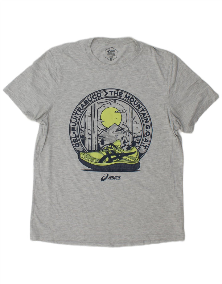 Asics - Camiseta gráfica para hombre, talla grande, algodón gris