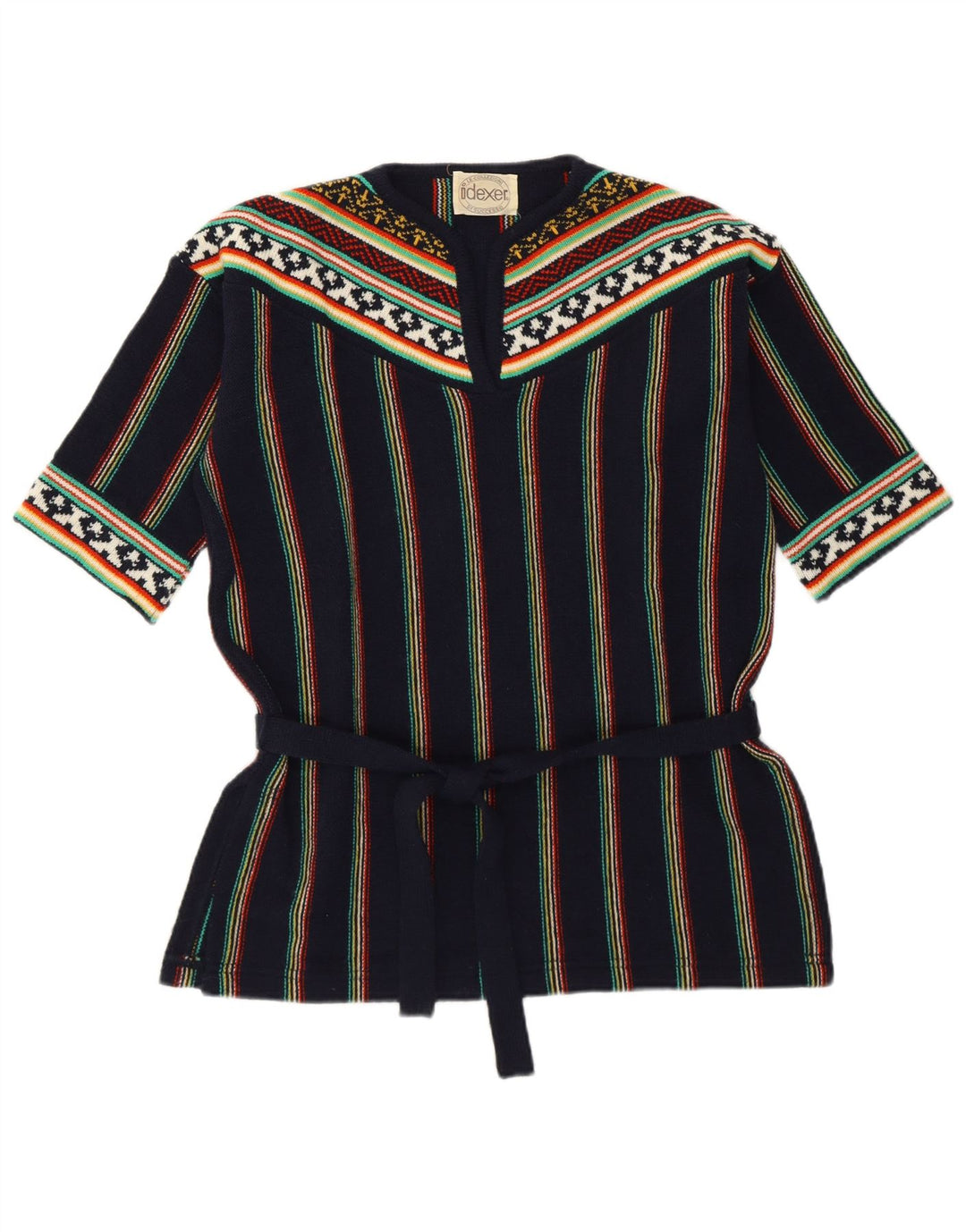 Vintage mujer V-cuello jumper suéter Reino Unido 12 medio azul marino rayas retro