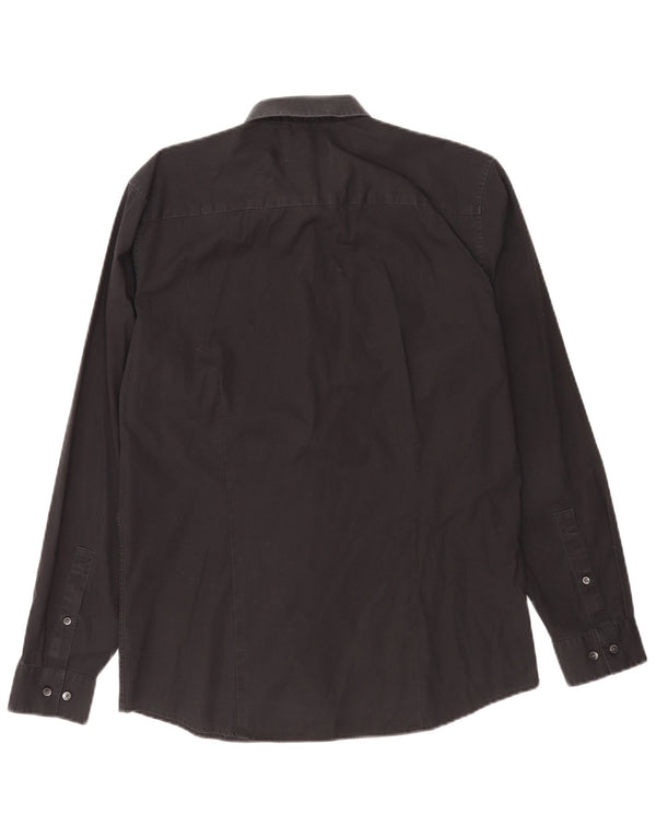 Calvin Klein Camisa Body Fit para hombre Talla 15 1/2 Mediana Algodón negro