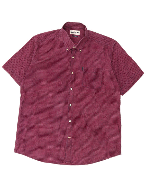 Barbour Mujer Camisa De Manga Corta Entallada XL Algodón Floral Burdeos