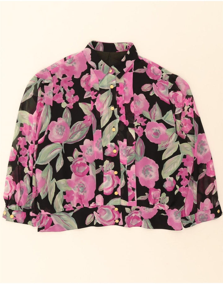 DELMOD Womens Oversized 3/4 Sleeve Shirt Blouse IT 46 Large Black Floral Vintage Delmod and Second-Hand Delmod from Messina Hembry 