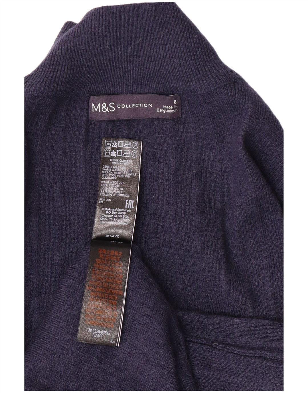 MARKS & SPENCER Suéter tipo jersey con cuello alto para mujer UK 8 Small Azul marino