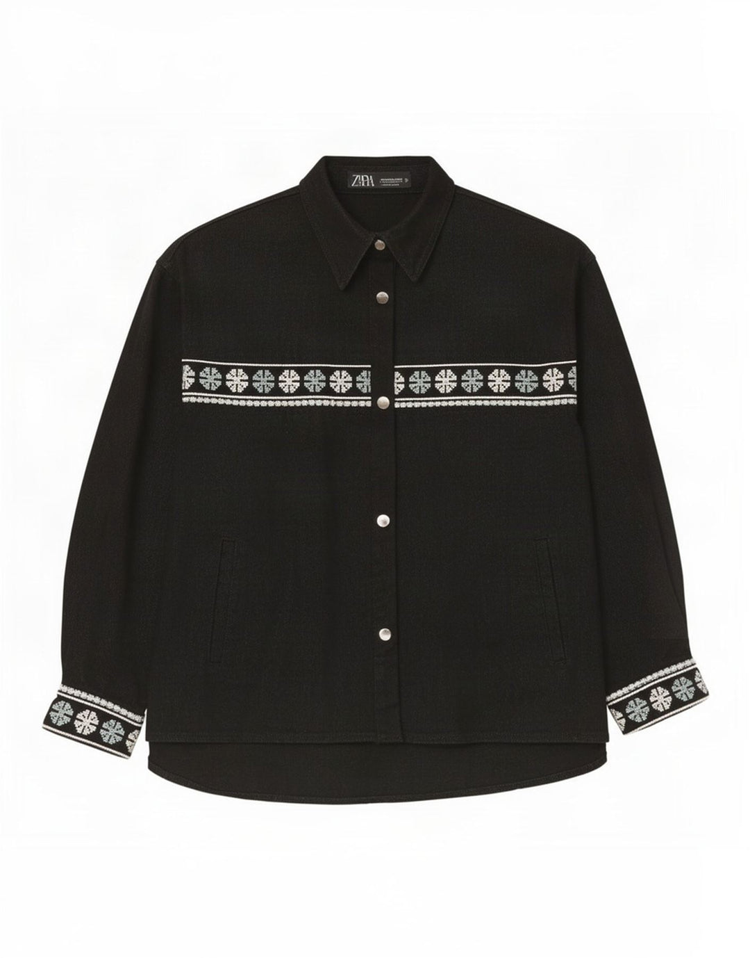 Zara Mujer Camisa Extragrande UK 44 Mediana Algodón Geométrico Negro