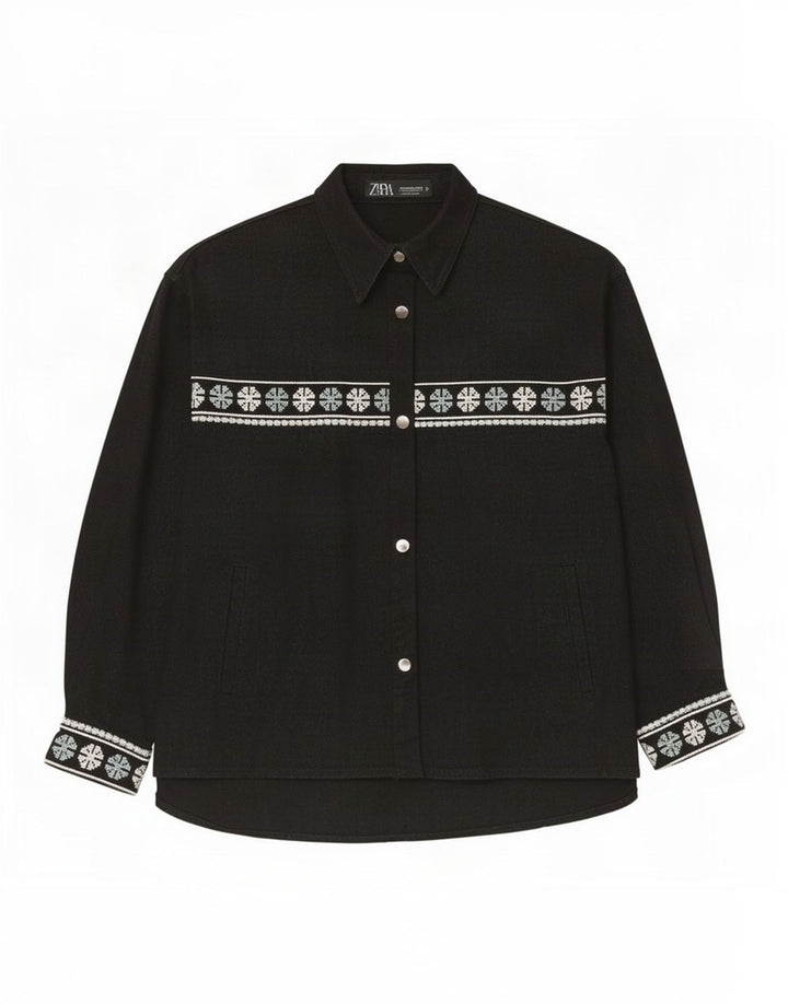 Zara Mujer Camisa Extragrande UK 44 Mediana Algodón Geométrico Negro
