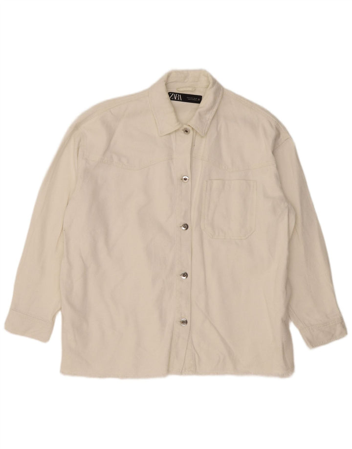 Zara Mujer Camisa Sobrecamisa UK 10 Small Blanco Algodón