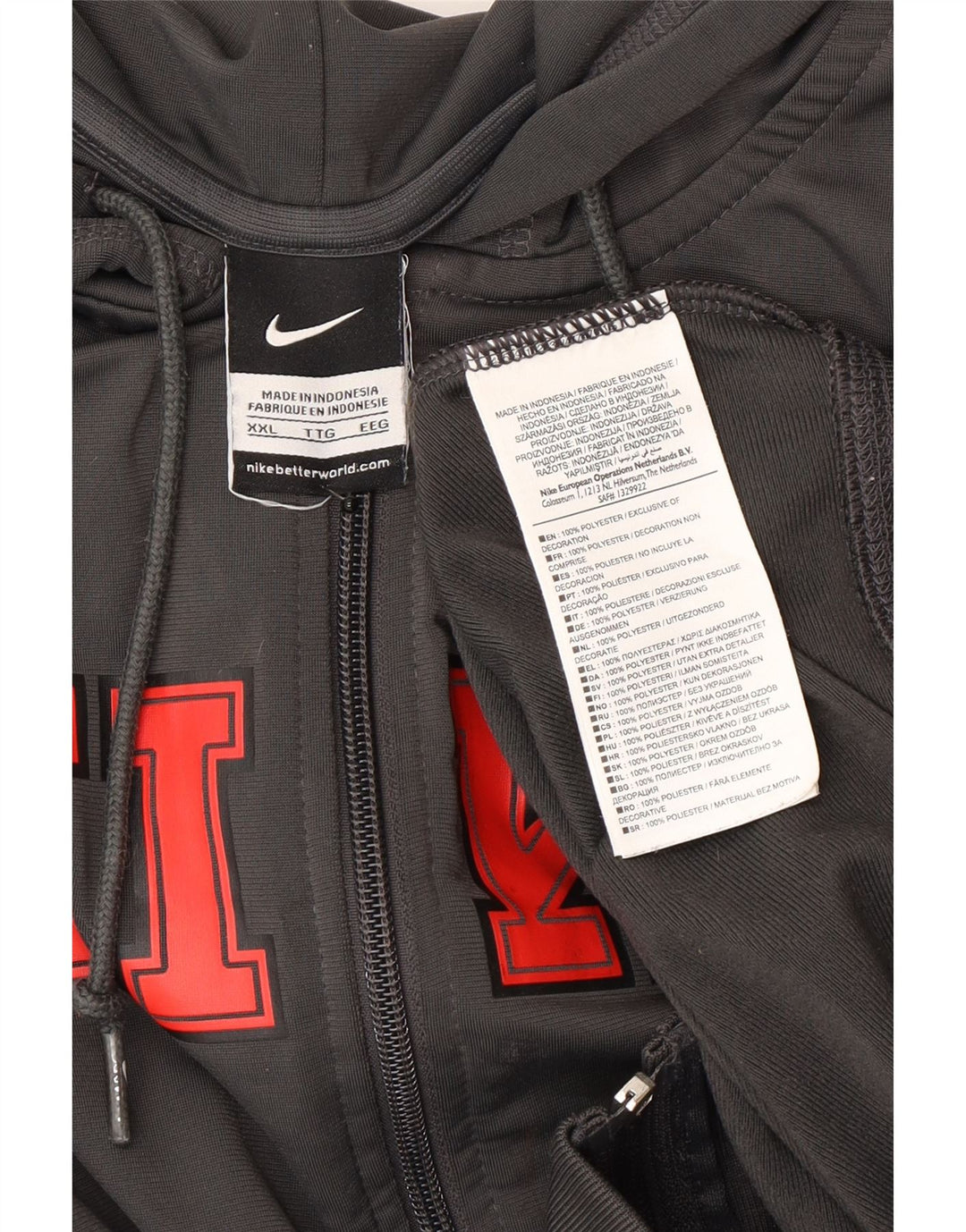 Nike - Sudadera con capucha para hombre con cremallera gráfica, talla 2XL, poliéster gris