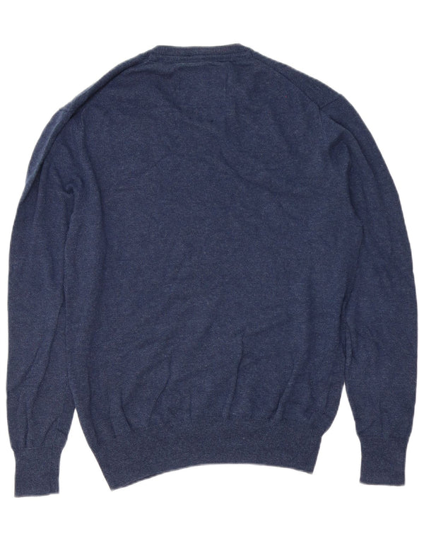 Superdry Jersey con cuello en V para hombre, jersey de algodón azul marino medio