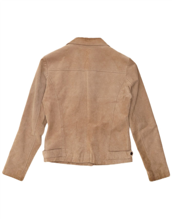 Only Chaqueta motera de ante para mujer IT 40 Small Beige Leather