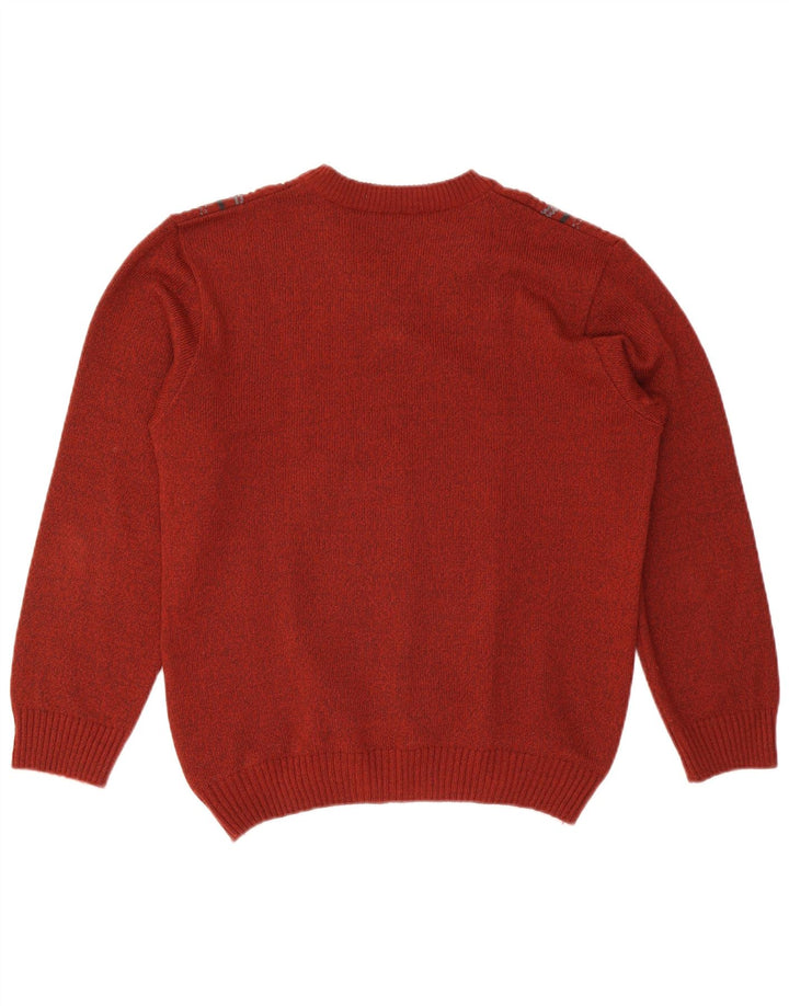 Vintage hombres V-cuello jumper suéter Reino Unido 38 medio granate geométrico