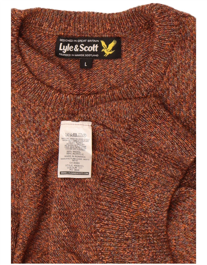 Lyle & Scott Jersey de cuello redondo para hombre de lana moteada marrón grande