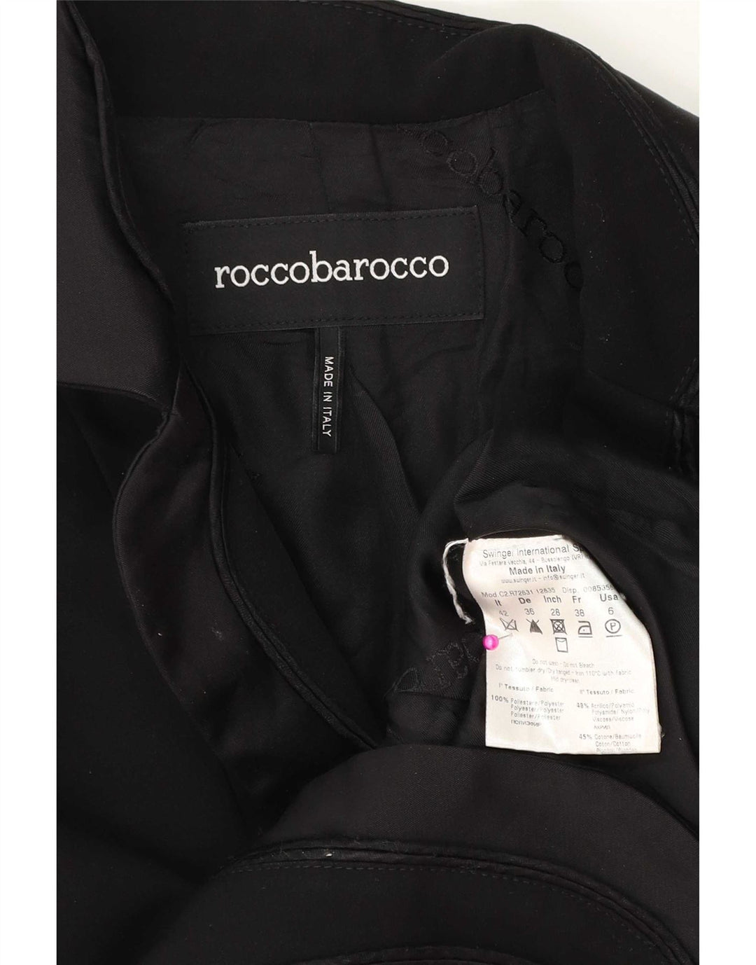 Roccobarocco Chaqueta Blazer De 2 Botones Para Mujer IT 42 Poliéster Negro Mediano