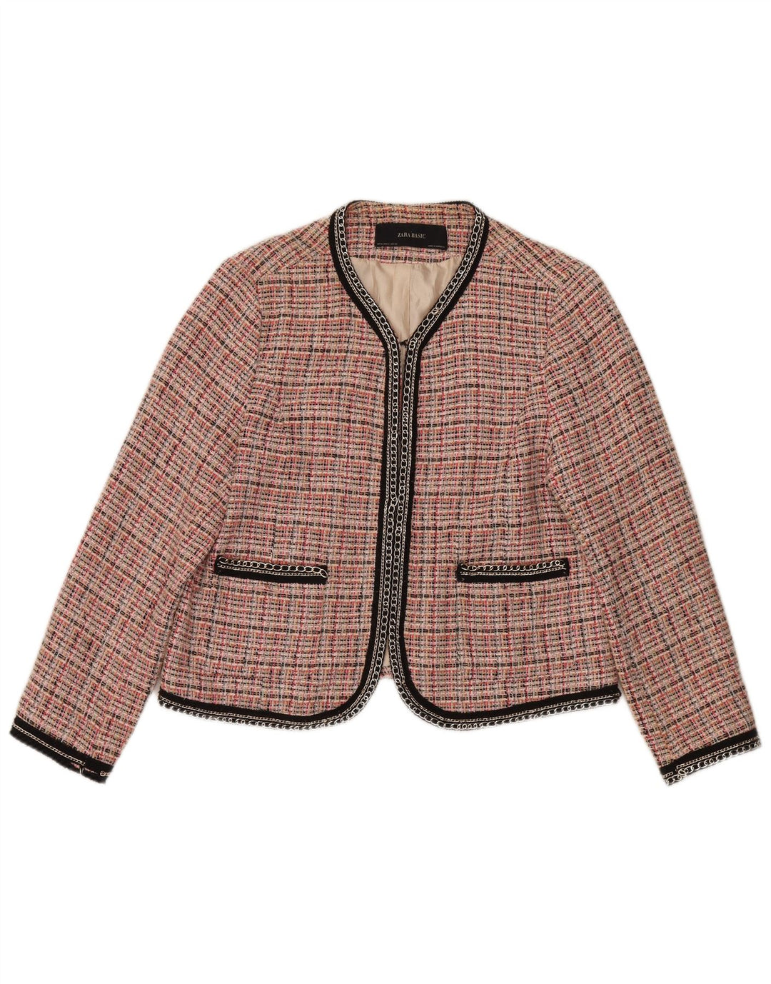 Zara Mujer Blazer Chaqueta UK 40 XL Algodón A Cuadros Rosa