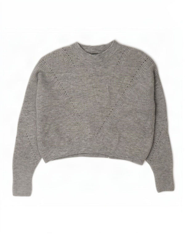 Topshop Suéter tipo jersey para mujer Petite Crop Turtle Neck UK 6 XS Gris